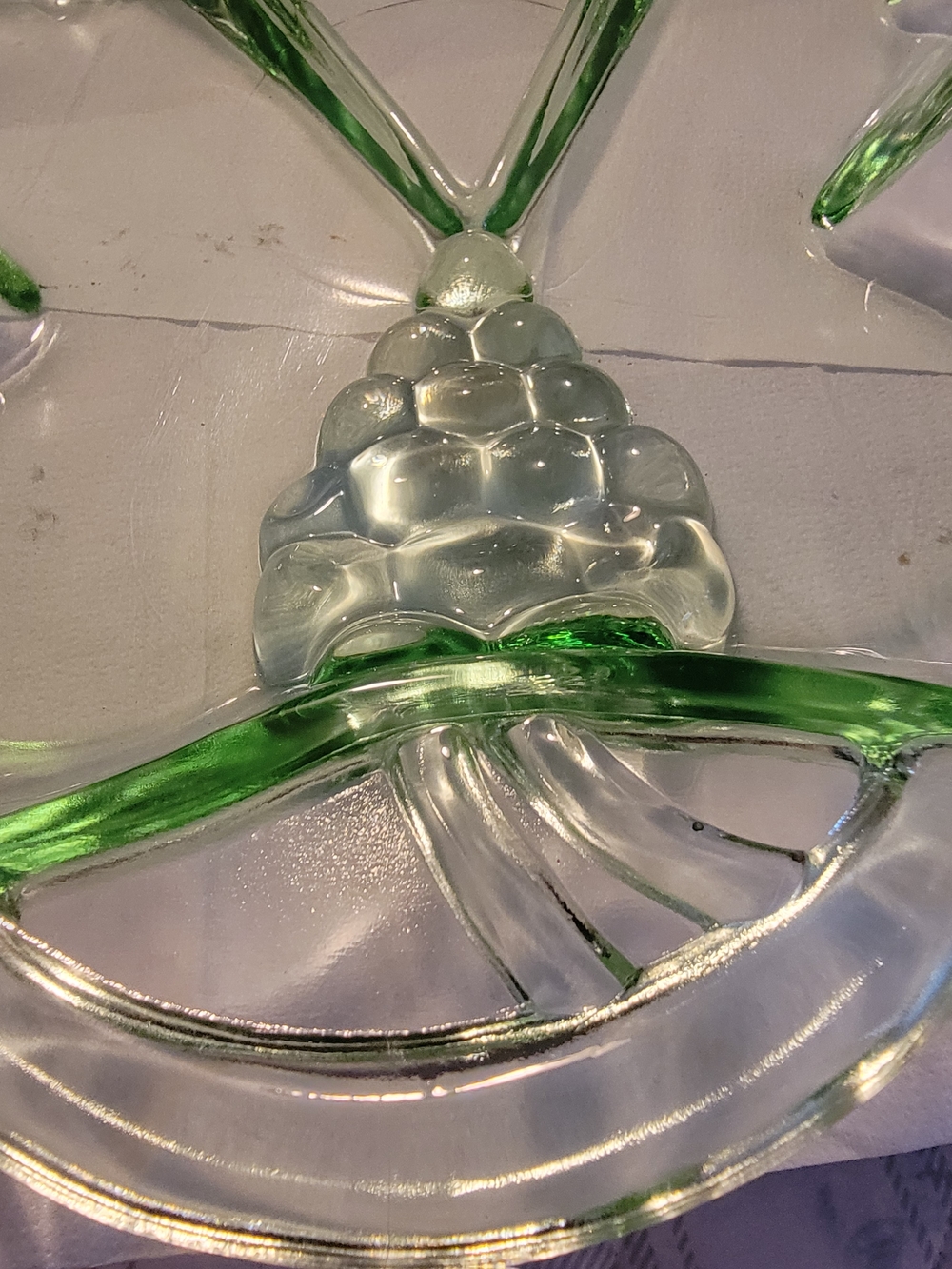 Tiara Indiana Glass Clear and Green Glass Grape Leaf Tray